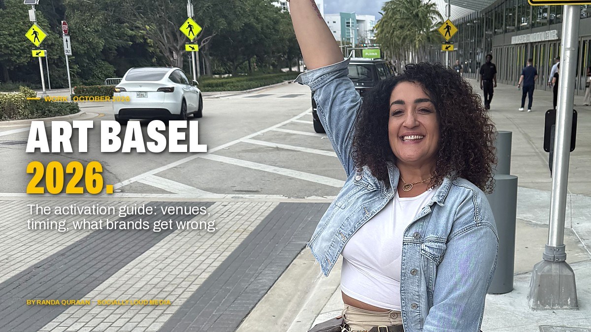 Randa Quraan in denim crossing a Miami street
