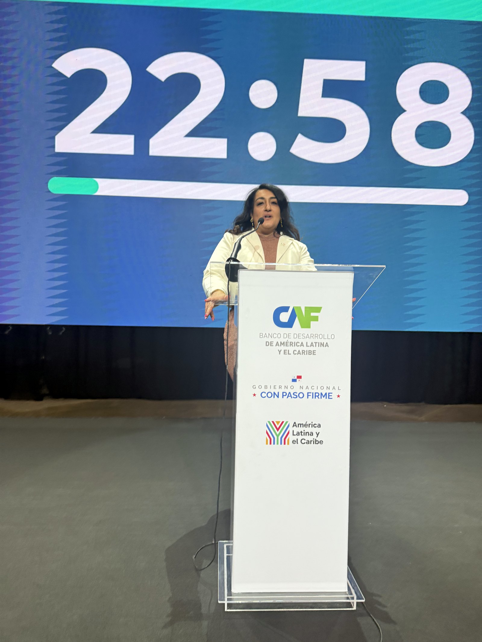 Randa Quraan speaking at the CAF podium in Panama City, January 2026