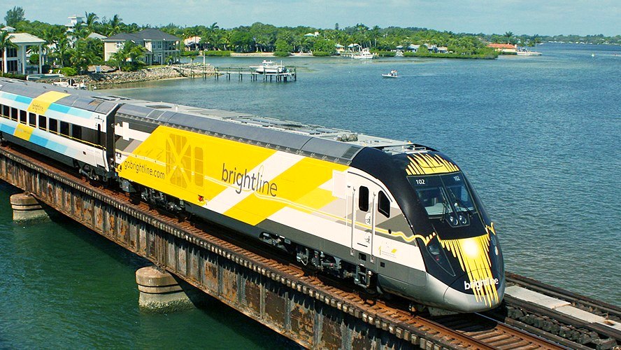 Brightline train crossing a South Florida waterway