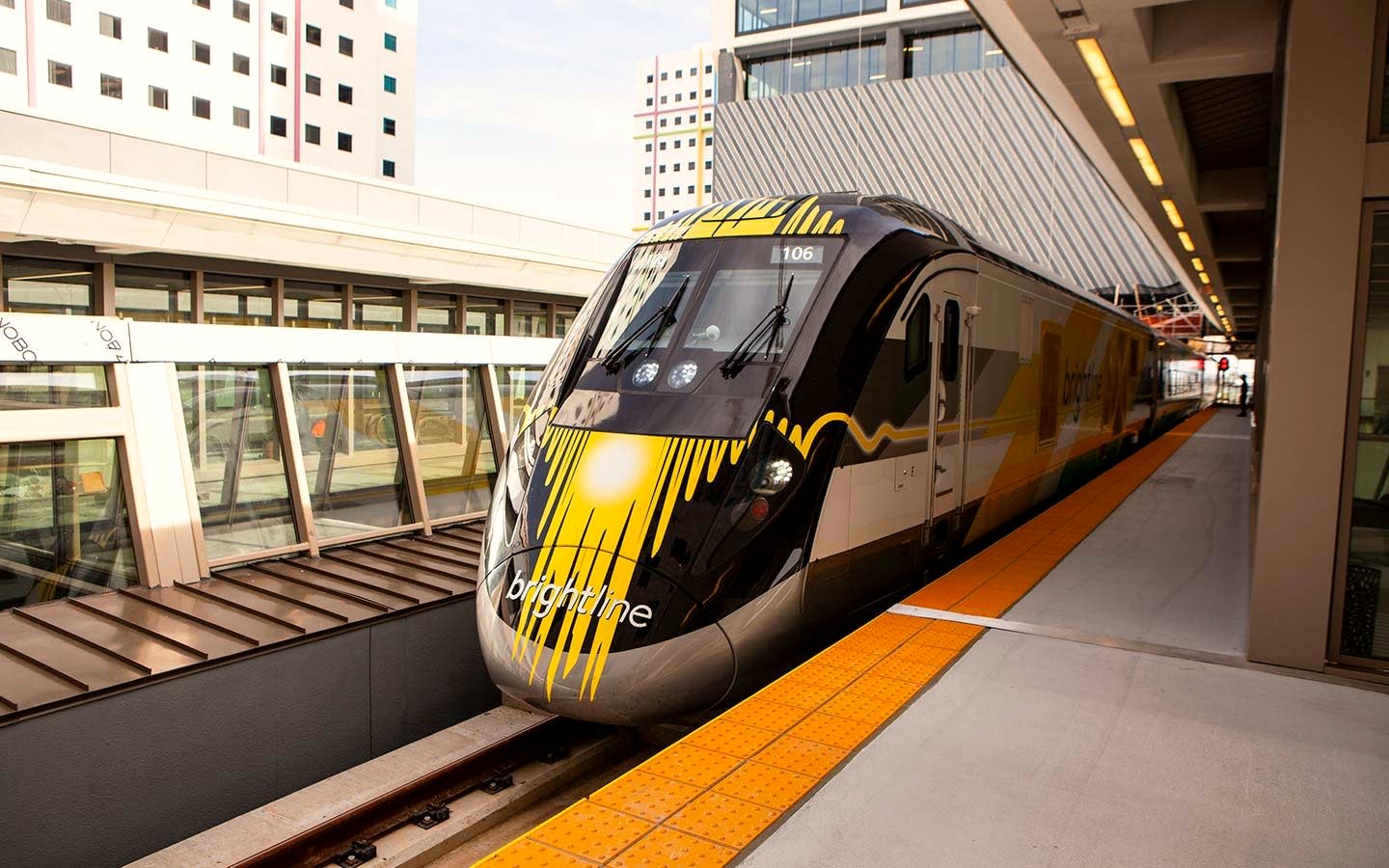 Brightline train at a South Florida station